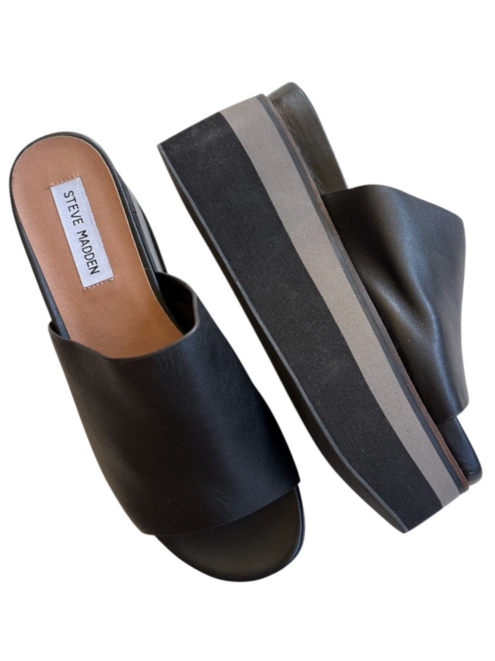EUC Steve Madden Leather King Platform Sandals Black Size 8
